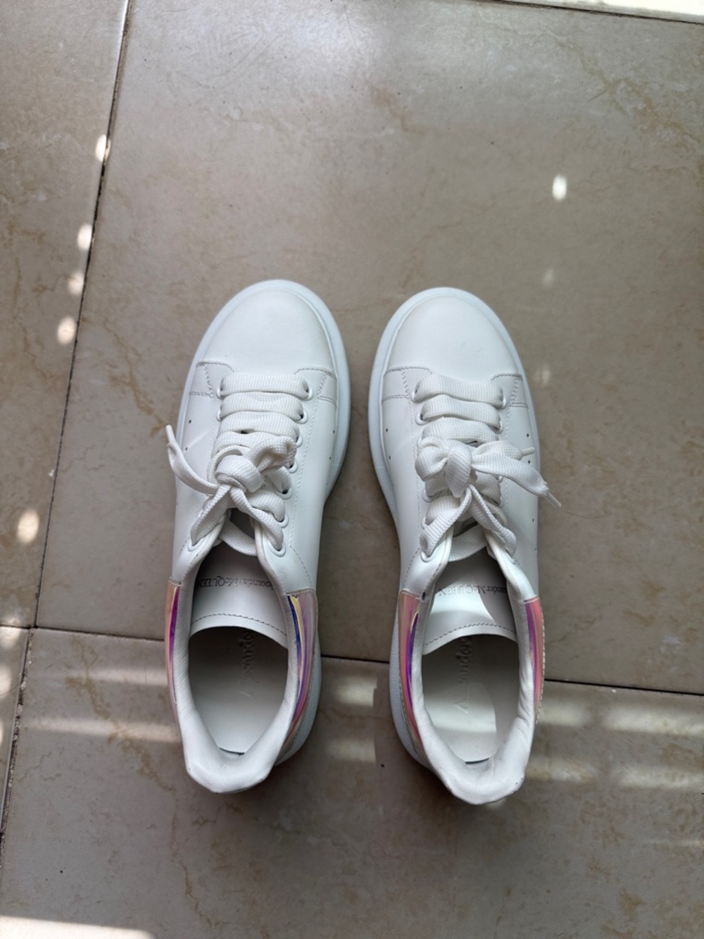 Alexander McQueen White Leather Sneakers with Iridescent Heel